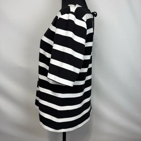 Talbots Lace-Back Black & White Striped Short Sleeved Knit Top Large - Picture 2 of 9